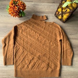 Off the Shoulder Brown Turtle Neck Sweater